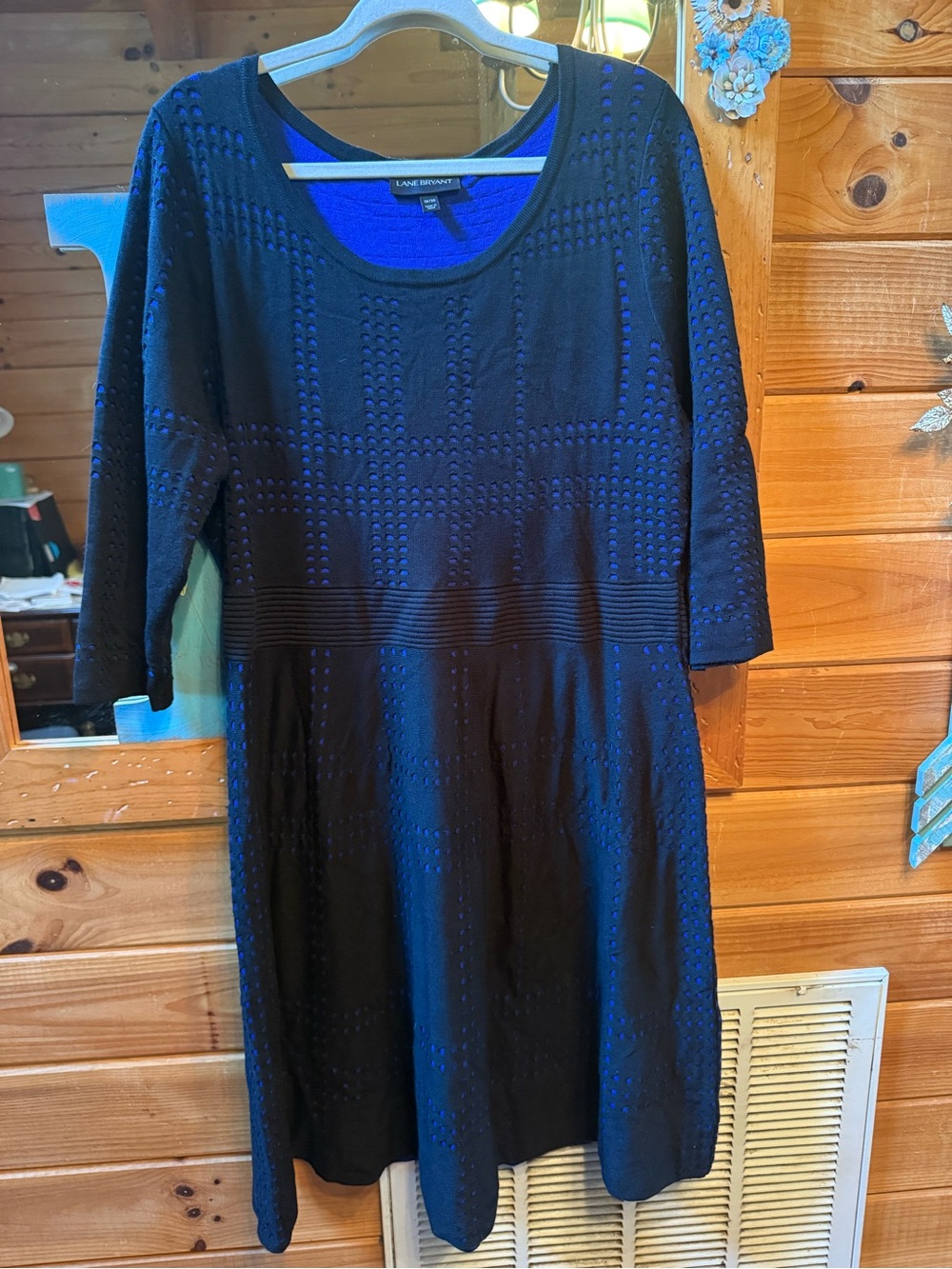 Lane Bryant Black Textured Knit Fit-and-Flare Dress
